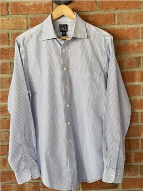 Jos A Bank Traveler Collection Blue Striped Long Sleeve Dress Shirt Sz 15-35 EUC